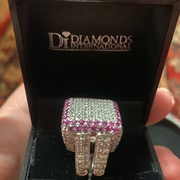 Magnificent 18kt white-Gold -Italian Gold With Diamonds and Pink Sapphire NEW - Picture 5 of 14